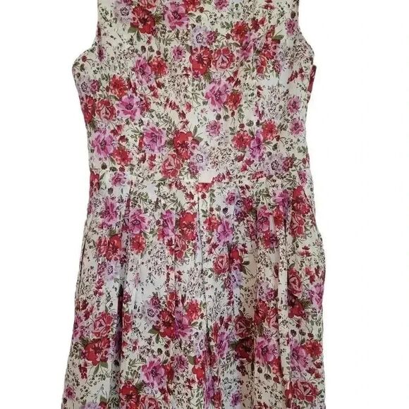 Forever 21 Women's White, Red & Pink Cotton Floral Sleeveless A-Line Lined Dress - Picture 3 of 11